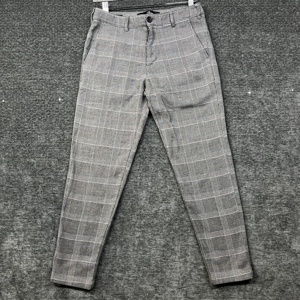 Hollister Epic Flex Skinny Chino Pants Men's Gray Plaid Preppy Classic - 28X30